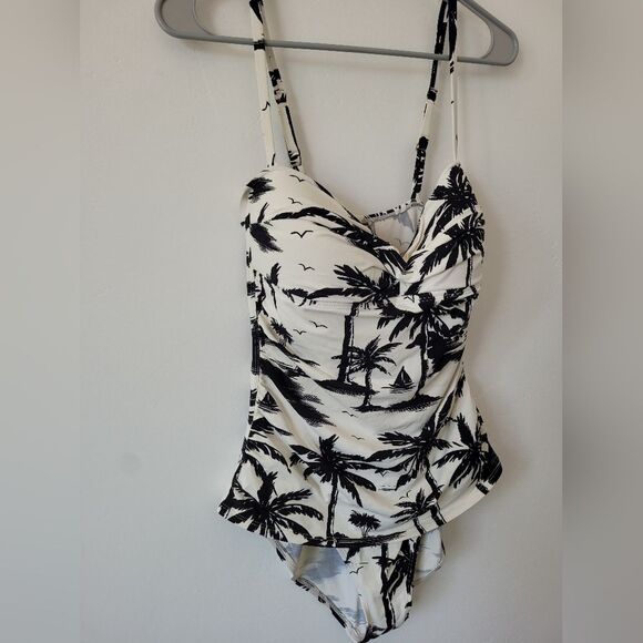 Tommy Bahama One Piece Swimsuit Bathing Suit Palm Tropical Beach Slimming Medium - Picture 2 of 6